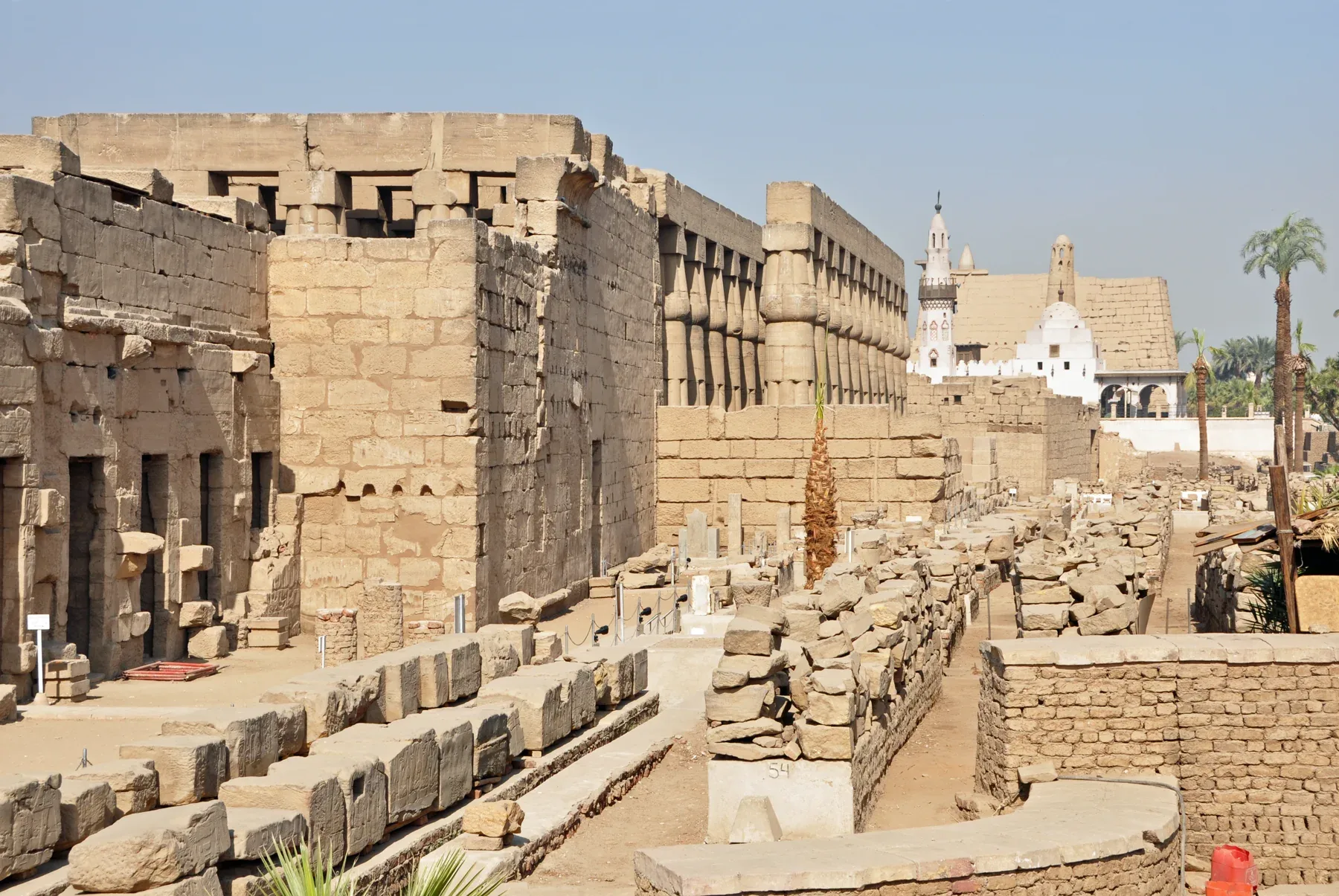 The colonnade and surrounding remains at Luxor Temple.